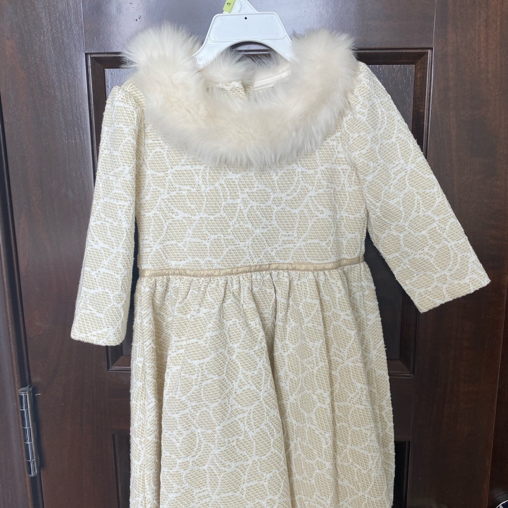 Elegant Cream Dress with Faux Fur Collar